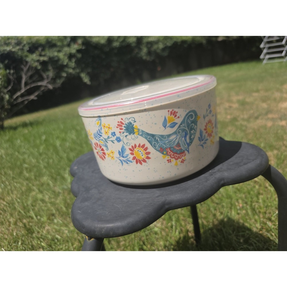 Pioneer Woman Mazie Ceramic Round Nesting Bowl with Vented Lid